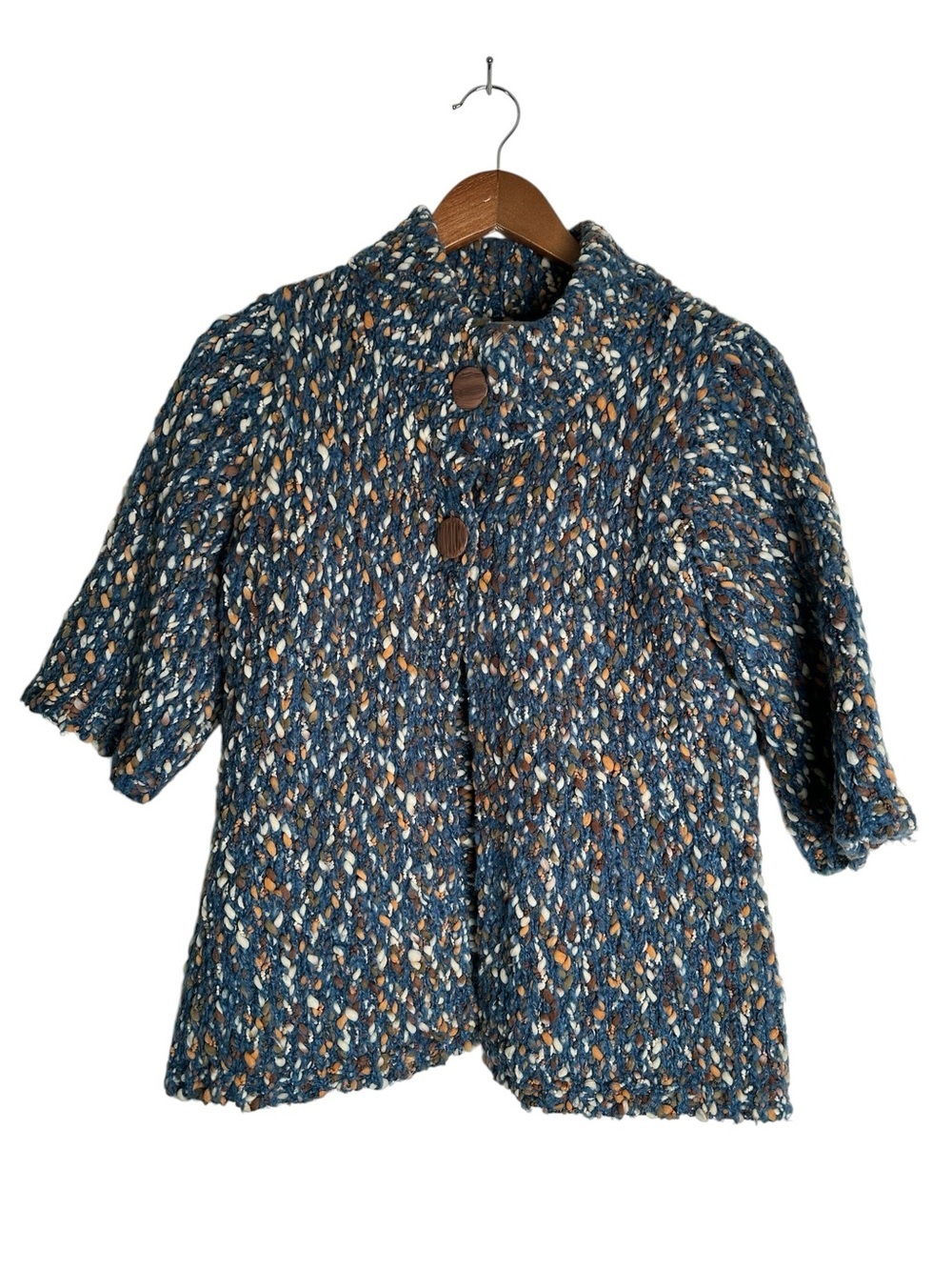 Liz Claiborne Petite Small Blue Multi Color Chunky Knit Button Front Cardigan